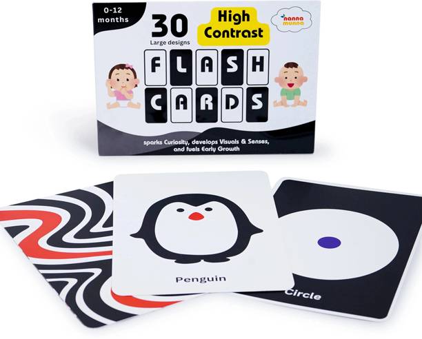 NannaMunna High Contrast Flash Cards-Large, for Babies/Infants 30 Visual Stimulation Images