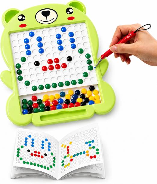 Little B Bear Shape Magnetic Drawing Board Toy with Color Beads & Pen for Kids.