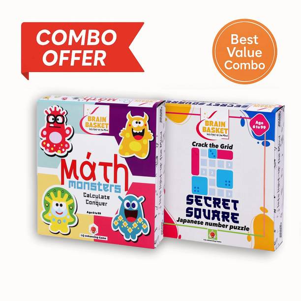 BRAIN BASKET Math Monsters + Secret Squares Educational Strategy & Puzzle Game for Kids