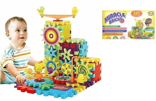 JIPSY Battery Operated 101pcs Rotating Building Blocks with Gears for STEM Learning.