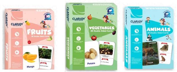 Clapjoy FRUITS, VEGETABLES, ANIMALS Flash Cards for kids 2 years & above (Multicolor)