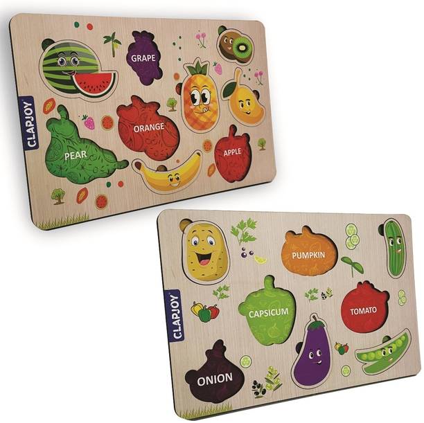 क्लैपजॉय Wooden Learning Educational Board Puzzle for kids Age 2+ Year(Fruit & Vegetable)