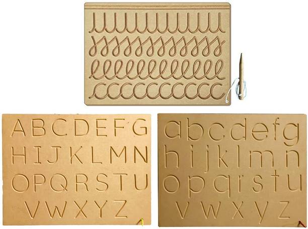 Lkbhub Capital & Small & Cursive Pattern Wooden Tracing Board with Pencil for Kids