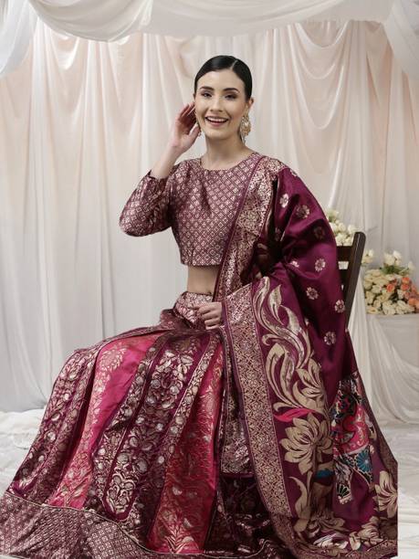 Magmina Floral Print, Embellished, Self Design, Geometric Print Semi Stitched Lehenga Choli - Buy Magmina Floral Print, Embellished, Self Design,... - Image 3