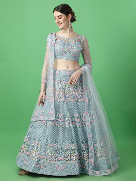 Embroidered, Checkered Semi Stitched Lehenga Choli