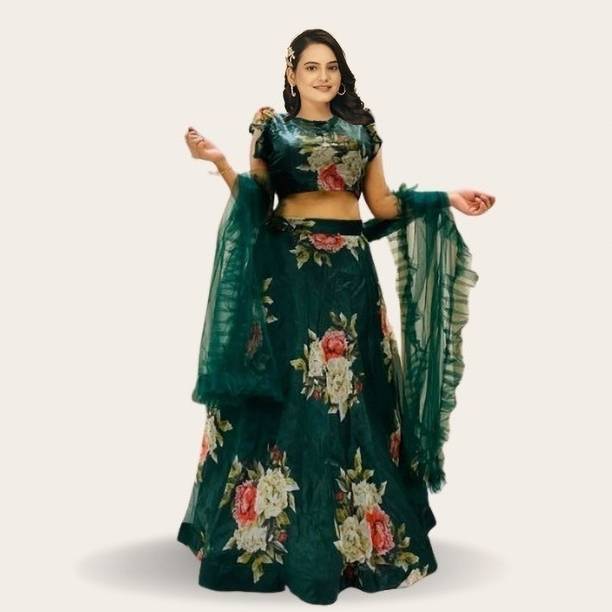Dhavanit Floral Print Semi Stitched Lehenga Choli - Buy Dhavanit Floral Print Semi Stitched Lehenga Choli Online at Best Prices in India |... - Image 2