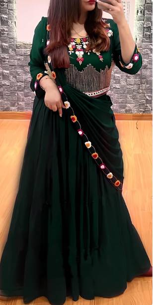 New Pooja Embellished Semi Stitched Lehenga & Crop Top - Image 2