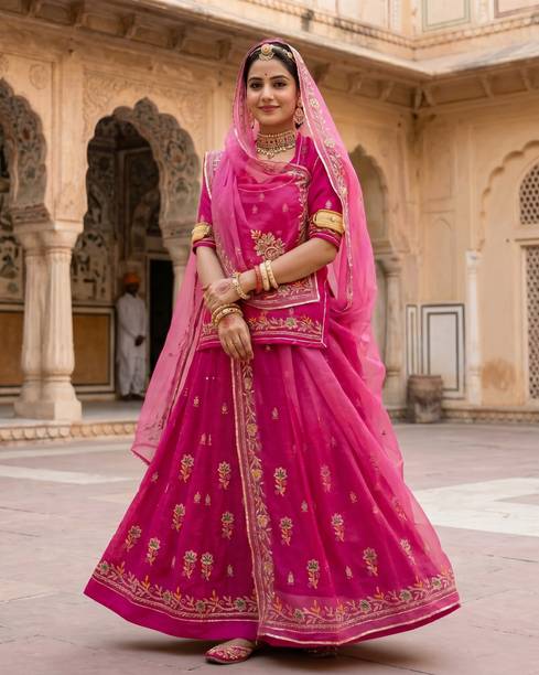 MANTUSHTI Embroidered Semi Stitched Rajputi Poshak