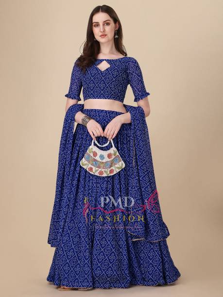 PMD Fashion Bandhani, Printed, Geometric Print, Digital Print Semi Stitched Lehenga Choli