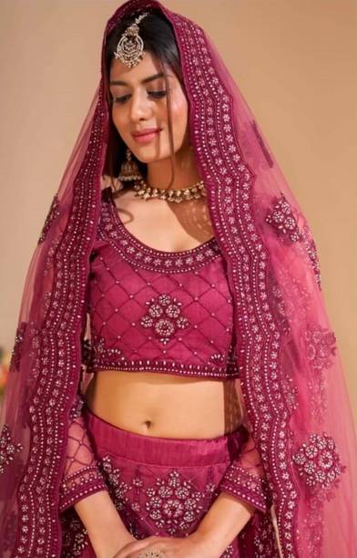 VIZOLT Embroidered Semi Stitched Lehenga Choli - Buy VIZOLT Embroidered Semi Stitched Lehenga Choli Online - Image 3