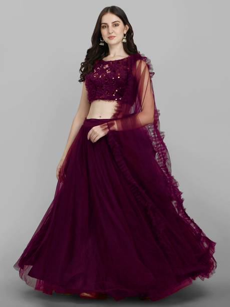 Embellished, Self Design Semi Stitched Lehenga & Crop Top