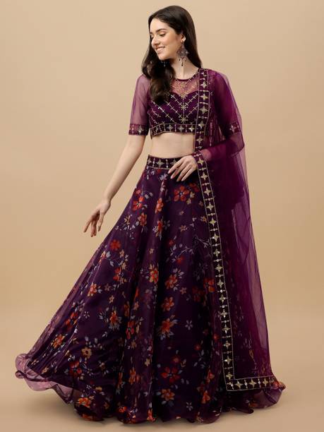 Embroidered, Floral Print, Printed, Self Design, Digital Print Semi Stitched Lehenga Choli