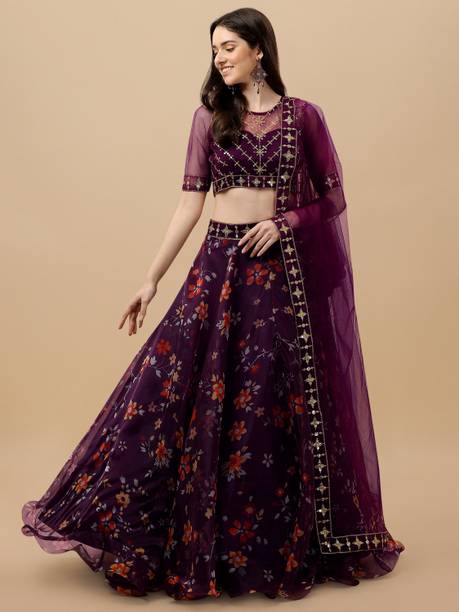 Embroidered, Floral Print, Printed, Self Design, Digital Print Semi Stitched Lehenga Choli Price in India