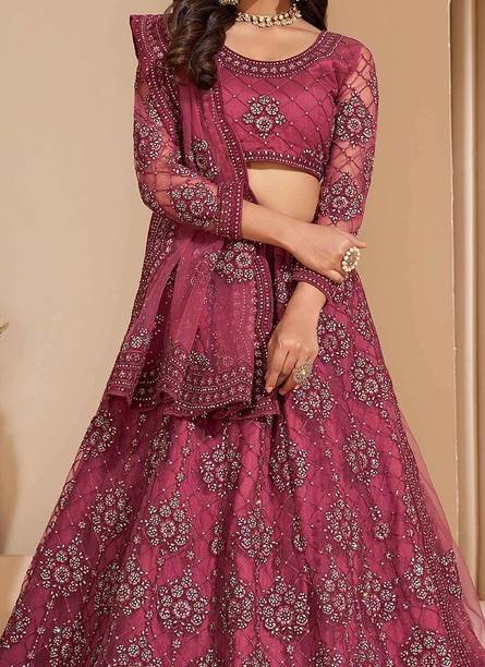 ROKKLIKE Embroidered, Embellished Semi Stitched Lehenga Choli - Buy ROKKLIKE Embroidered, Embellished Semi Stitched Lehenga Choli Online at Best... - Image 4