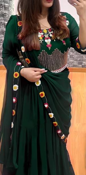 New Pooja Embellished Semi Stitched Lehenga & Crop Top - Image 4