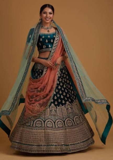 Embroidered, Polka Print, Floral Print, Self Design Semi Stitched Lehenga Choli Price in India