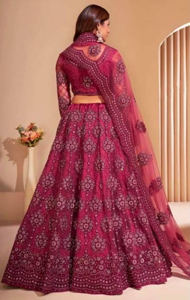 VIZOLT Embroidered Semi Stitched Lehenga Choli - Buy VIZOLT Embroidered Semi Stitched Lehenga Choli Online - Image 2