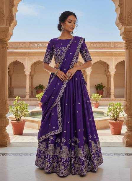 Embroidered Semi Stitched Lehenga Choli