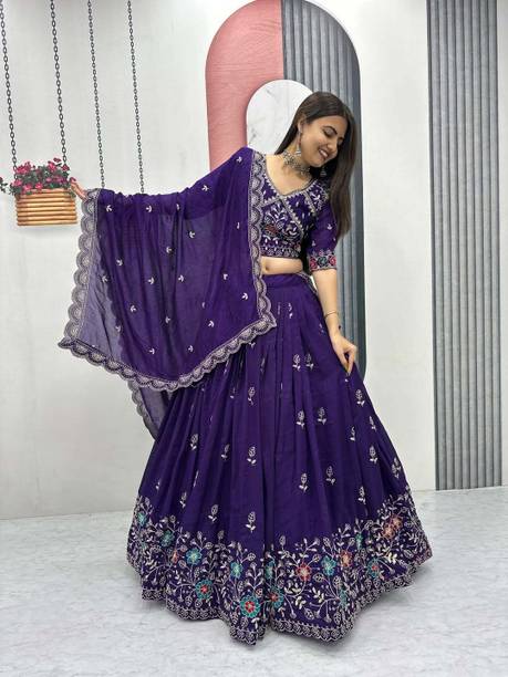 Embroidered, Embellished Semi Stitched Lehenga Choli