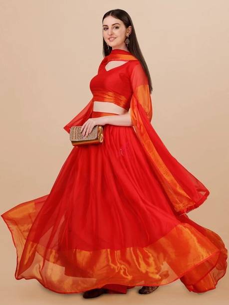 Solid, Embellished, Self Design, Striped, Colorblock Semi Stitched Lehenga Choli