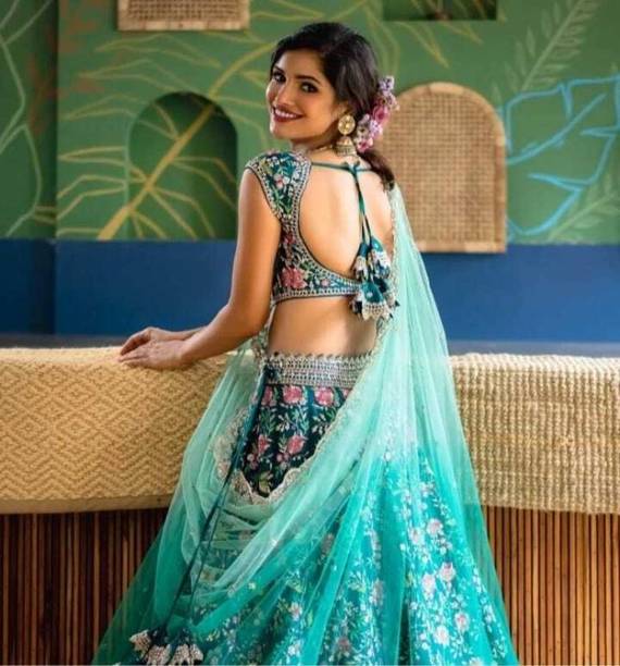 AADITASYA Embroidered, Embellished Semi Stitched Lehenga Choli - Buy AADITASYA Embroidered, Embellished Semi Stitched Lehenga Choli Online at Best... - Image 2