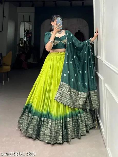 SHARDDHASHOP Bandhani, Self Design, Printed Semi Stitched Lehenga Choli