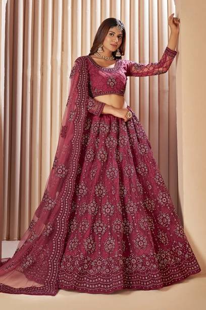 ROKKLIKE Embroidered, Embellished Semi Stitched Lehenga Choli - Buy ROKKLIKE Embroidered, Embellished Semi Stitched Lehenga Choli Online at Best... - Image 3