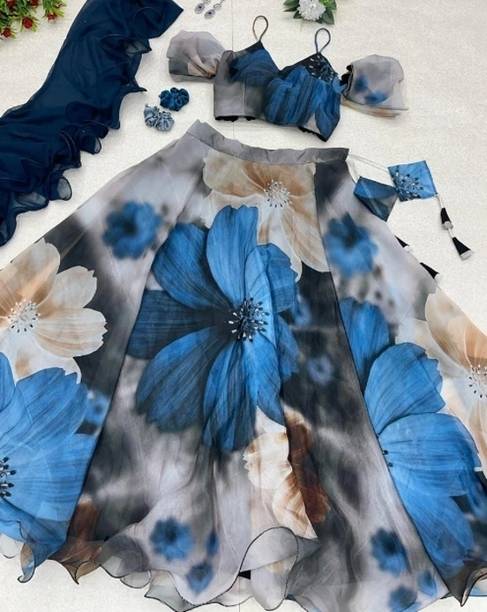 DHAANUFASHION Printed Semi Stitched Lehenga Choli - Buy DHAANUFASHION Printed Semi Stitched Lehenga Choli Online at Best Prices in India |... - Image 2
