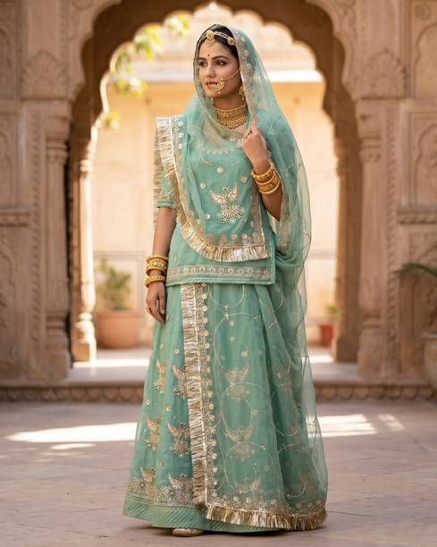 MANTUSHTI Embroidered Semi Stitched Rajputi Poshak