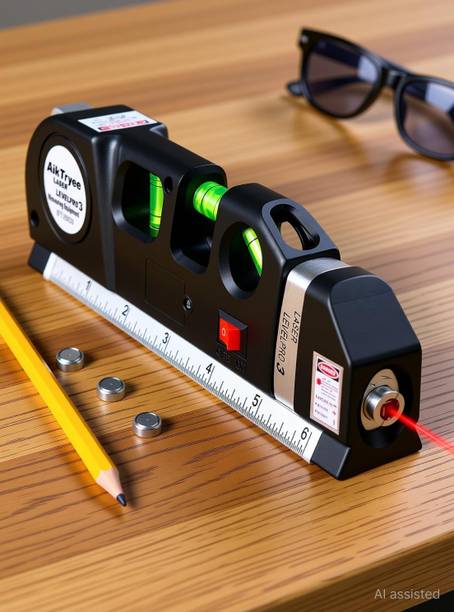 AncientKart Laser Level Line Laser Tape Ruler Adjusted and Metric Rulers Level Pro 3 Standard Cross Line 8 feet Measure Tape Ruler Tool Adjusted Non-magnetic Electronic Level