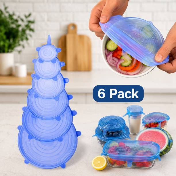 arynaari StretchFit Silicone Food Cover Set 2.6 inch, 3.8 inch, 4.5 inch, 5.7 inch, 6.5 inch, 8.3 inch Lid Set, Pack of 6