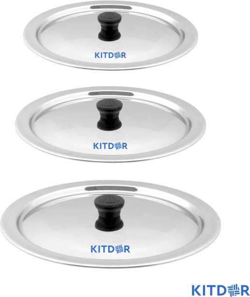 Kitdor Steel Lids with Knob, Set of 3 (Size 2- 21cm, Size 3- 24cm & Size 4- 26.5cm) 8.3 inch, 9.4 inch, 10.4 inch Lid Set