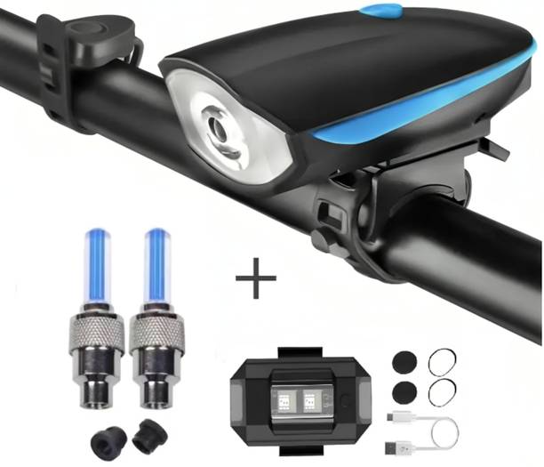 BLACKBELL USB Rechargeable Front Cycle Light Helmet/Rear Light And Tyre Valve Light LED Front Rear Light Combo
