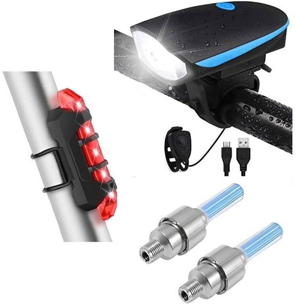 Shopeleven LED Front Light with LED Tail Light and Valve Lights with Motion Sensor LED Front Rear Light Combo