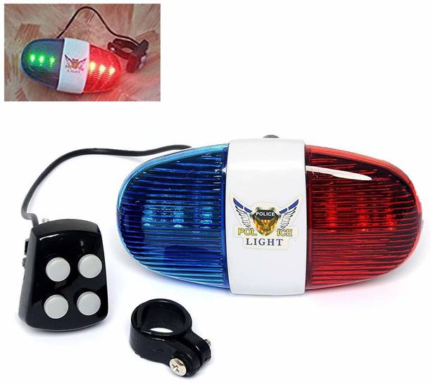 AmazingGadgets Cycle Police Front Light 6 LED Blue Red Light 4 Melody Loud Siren Horn Bell LED Front Light