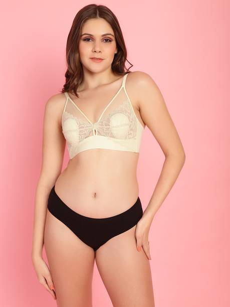Bra & Panty Set Self Design Light Green Lingerie Set
