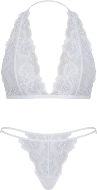 Muquam White Self Design Lingerie Set