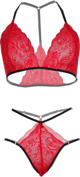 Heartloom Bra & Panty Set Self Design Red Lingerie Set