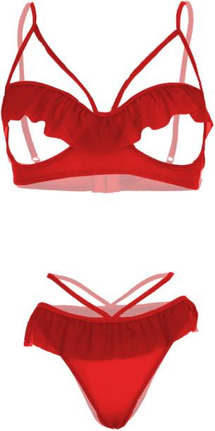 Shamelace Bra & Panty Lingerie Set - Solid Red
