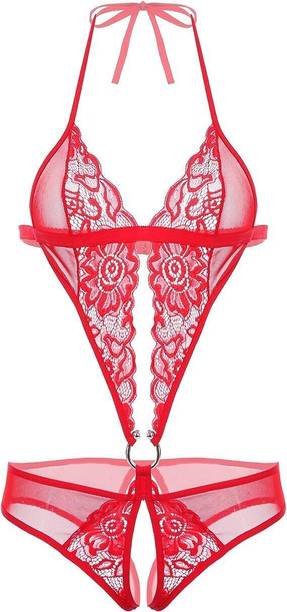 Aponic Fit Chemise Set Self Design Red Lingerie