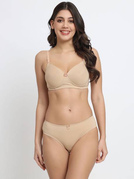 Effectinn Bra & Panty Set Solid Beige Lingerie