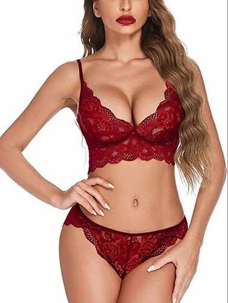 Chulbulifashion Bra & Panty Set Embroidered, Self Design Red Lingerie Set