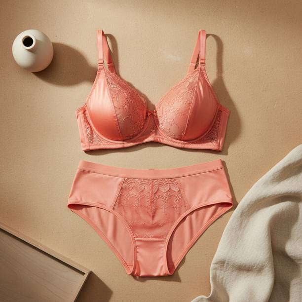 Bra & Panty Set in Solid, Self Design Green Lingerie
