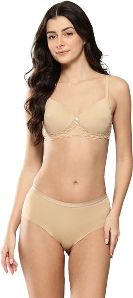 Leading Lady Solid Beige Bra & Panty Lingerie Set