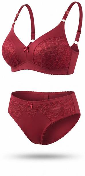 Bra & Panty Set Self Design Red Lingerie Set