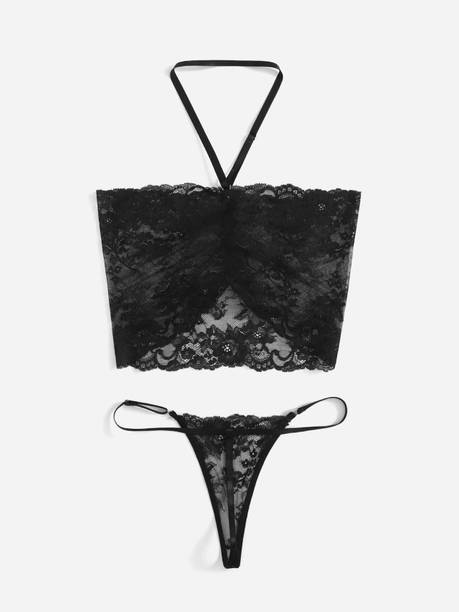 Boosah Sleepwear Solid Black Lingerie Set