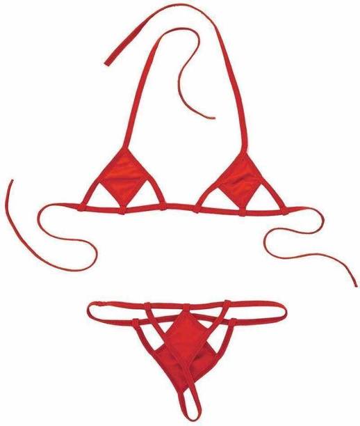 Red Babydoll Self Design Lingerie Set