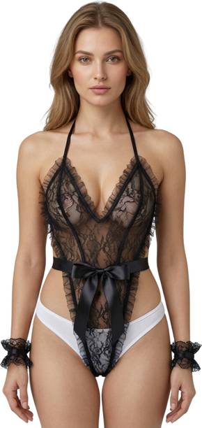 Elevanto Solid Black Lingerie Set