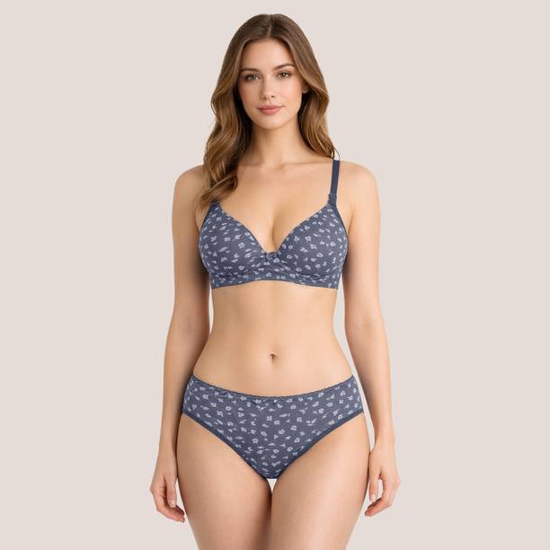 Bra & Panty Set Printed Blue Lingerie Set
