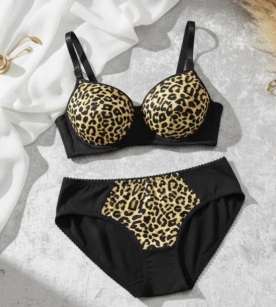 Bra & Panty Set Printed Brown Lingerie Set